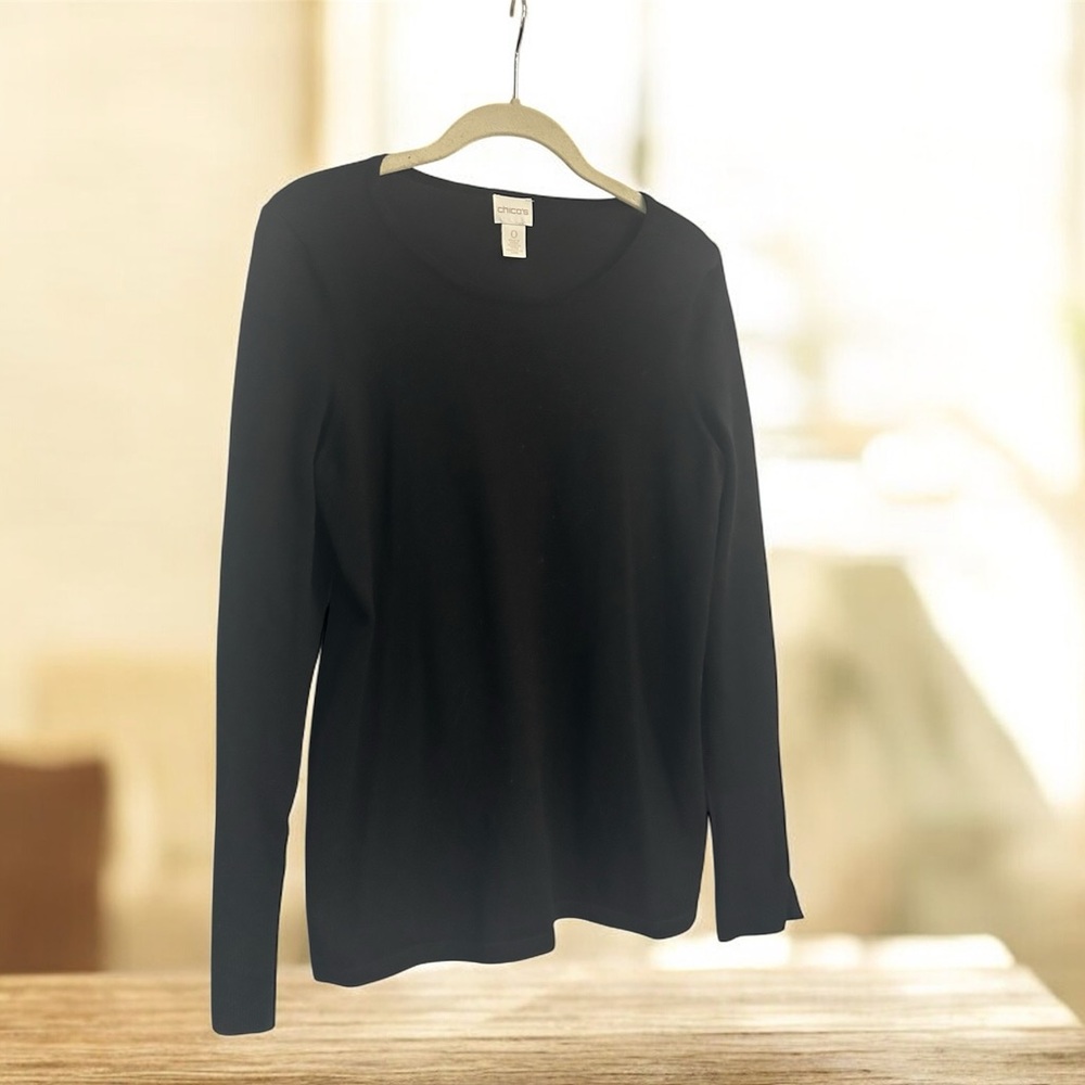 Chicos Black Top Long Sleeve Buttons Small